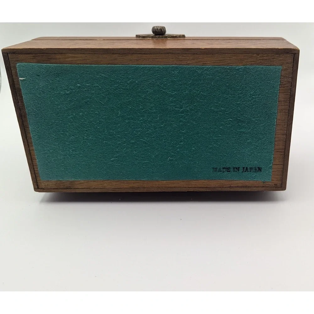 Vintage Japanese Brutalist Wooden Musical Jewelry Box Mid Century Modern Mustard